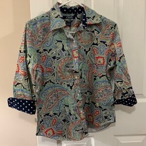 Chaps multi color paisley 3/4 length sleeves button down size Petite Large